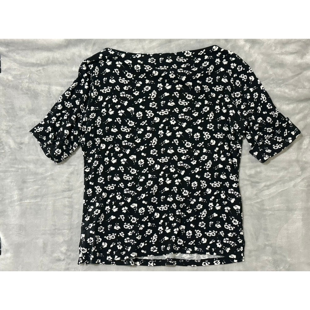 Lauren Ralph Lauren Floral Print Boatneck Top Petite‎ Short Sleeve - L - Picture 4 of 7
